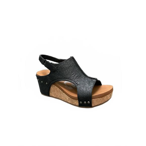 NEW VERY G women liberty tooled wedge sandal in black - Picture 1 of 1